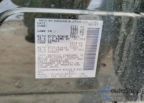 2017 Nissan Pathfinder S from USA, damaged, VIN 5N1DR2MN8HC668336